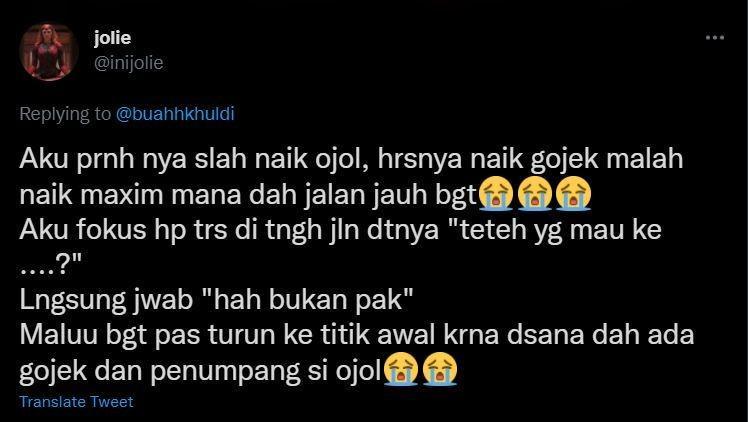 curhat memalukan saat naik ojol (twitter.com/inijolie)