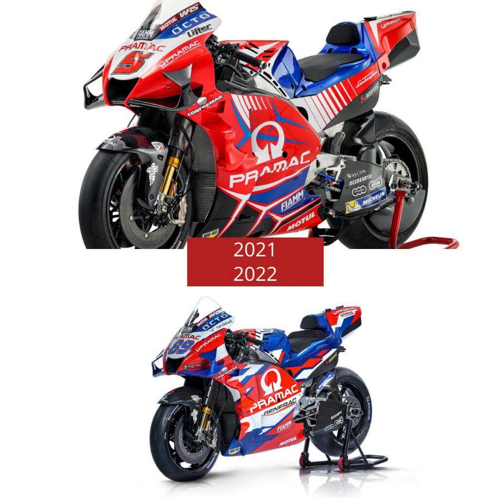 perbedaan tampilan motor Pramac Racing pada 2021 dan 2022 (twitter.com/DP_ADP)