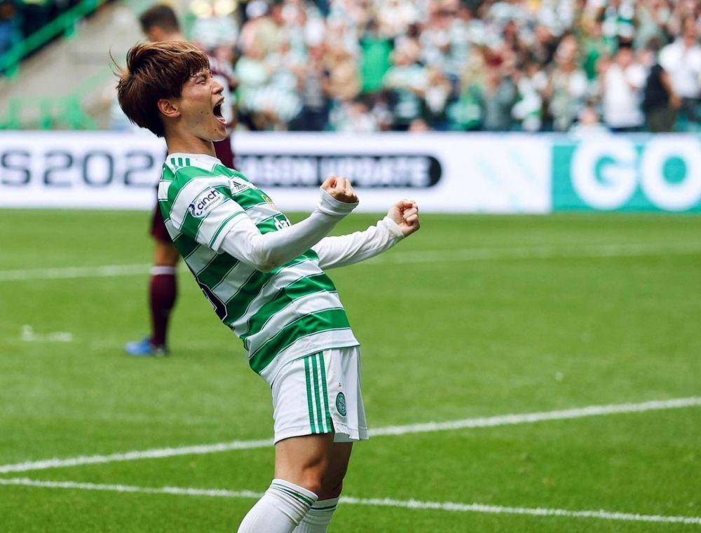 Kyogo Furuhashi melakukan selebrasi usai mencetak gol untuk Celtic. (instagram.com/kyogo_furuhashi)