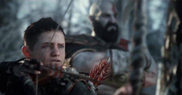 Kratos menguji kemampuan memanah Atreus ( Dok. Santa Monica Studio / God of War )