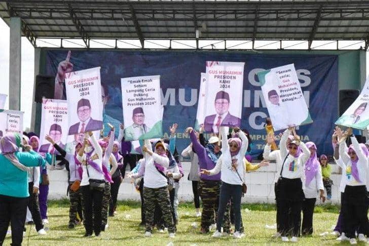 Kumpulan pegiat senam Lampung Timur tergabung Senam Lampung Ceria, mendeklarasikan dukung Muhaimin Iskandar atau akrab disapa Gus Ami maju Pilpres 2024. (IDN Times/Istimewa)