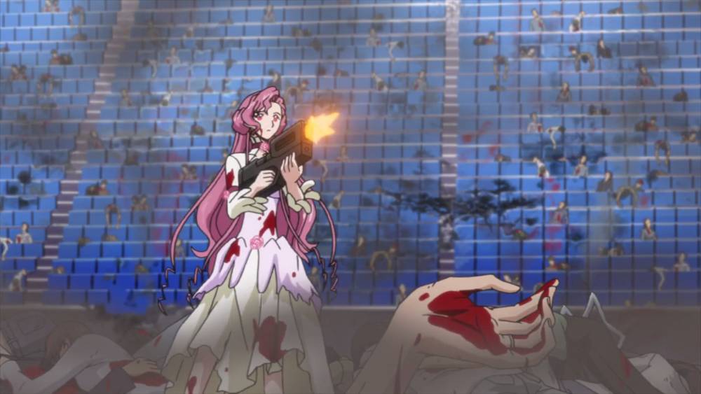 Cuplikan adegan Euphemia membunuh warga Jepang. (dok. Sunrise/Code Geass)