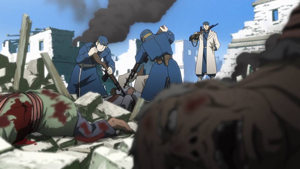 Tentara Amestris membunuh Ishvalan. (dok. Bones/Fullmetal Alchemist: Brotherhood)