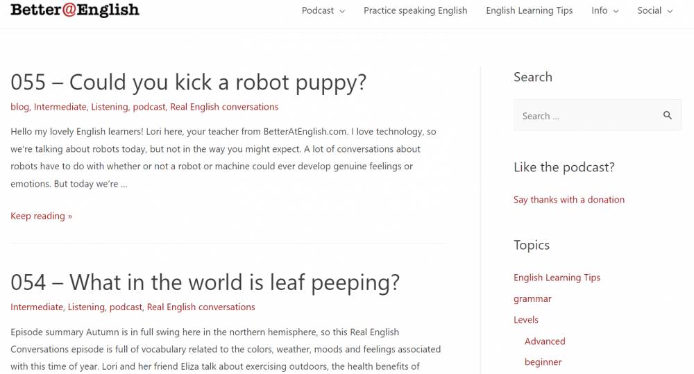 Tampilan Website Better at English (betteratenglish.com)