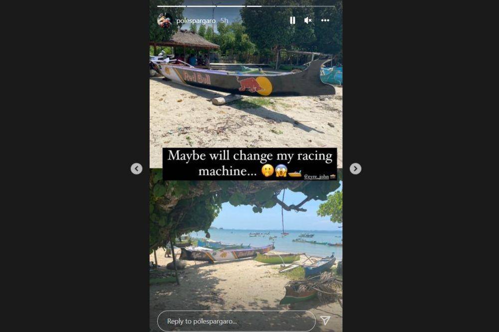Guyonan pembalap Repsol Honda, Pol Espargaro, terkait sampan di Mandalika / Instagram @polespargaro