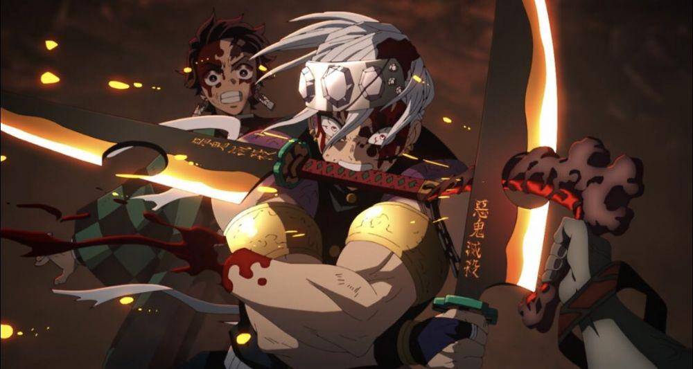 Tanjiro dan Uzui. (Dok. Ufotable/Demon Slayer: Kimetsu no Yaiba)