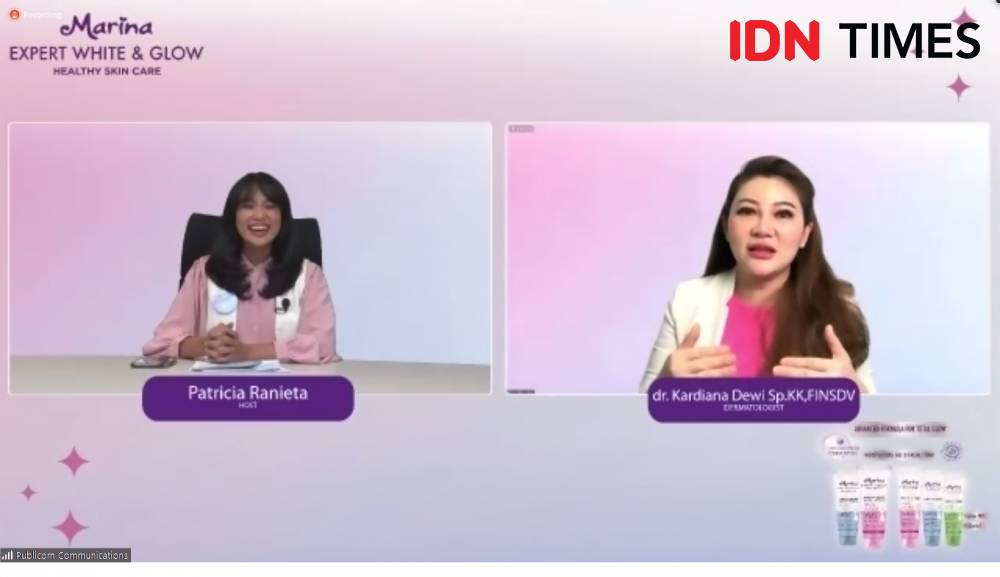 dr. Kardiana Dewi, Sp.KK. dalam acara Virtual Marina Expert White and Glow Press Launch yang diadakan pada 8 Februari 2022. (IDN Times/M. Tarmizi Murdianto)