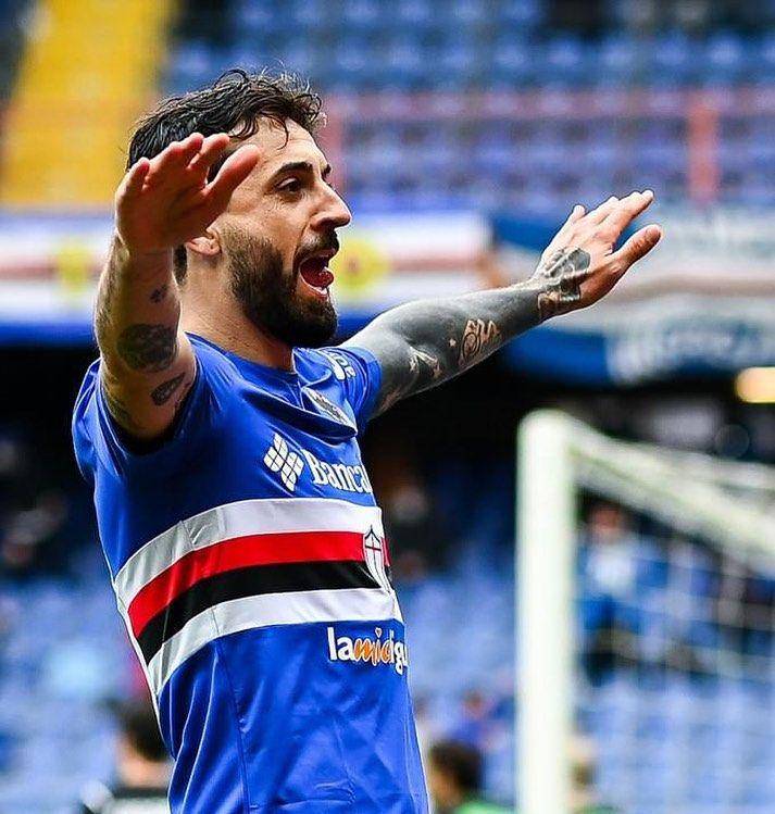 Francesco Caputo melakukan selebrasi usai mencetak gol untuk Sampdoria. (instagram.com/cicciocaputo11)