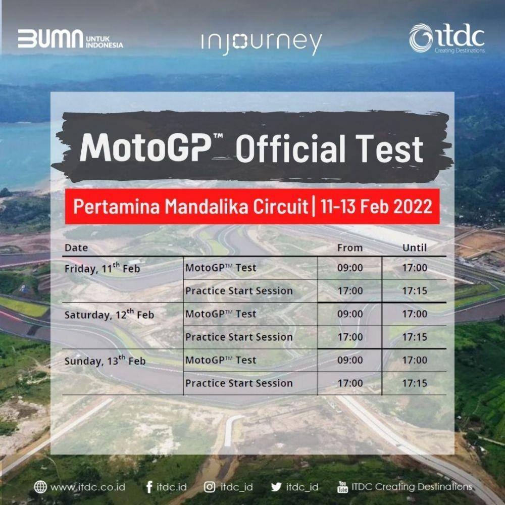 Jadwal tes pramusim MotoGP di Sirkuit Mandalika (Dok. ITDC)