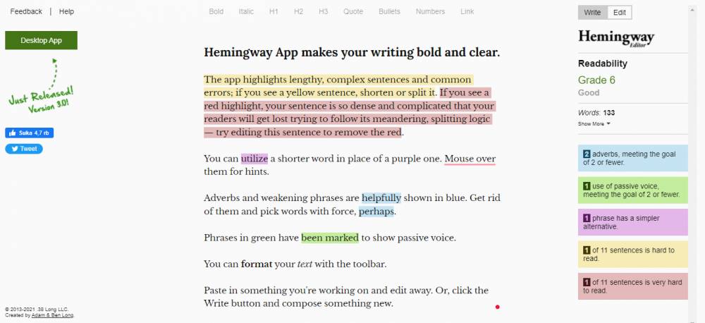 Hemingway App (hemingwayapp.com)
