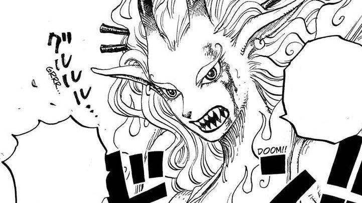 ilustrasi karakter Yamato dalam wujud setengah Dewa Serigala (dok. Shueisha/One Piece)