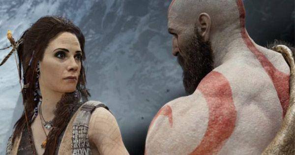 Kratos bertemu dengan Freya di dekat gua yang tertutup kabut hitam ( Dok. Santa Monica Studio / God of War 2018 )