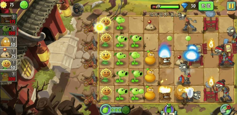 gameplay di Kongfu World (dok. Talkweb Games/Plants vs. Zombies 2 versi China)