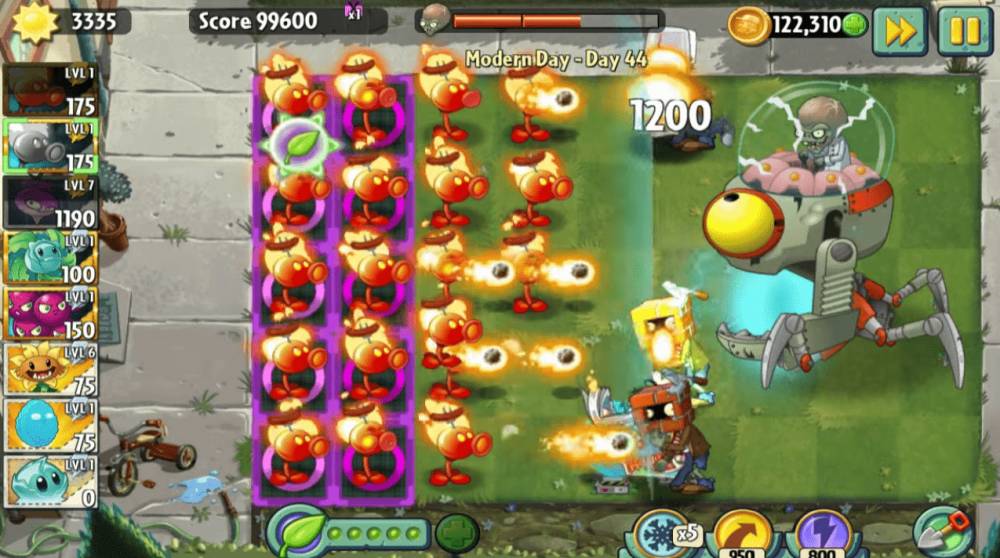 gameplay Fire Peashooter (dok. PopCap Games/Plants vs. Zombies 2)