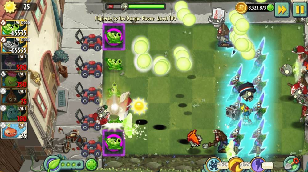 gameplay Sling Pea (dok. PopCap Games/Plants vs. Zombies 2)