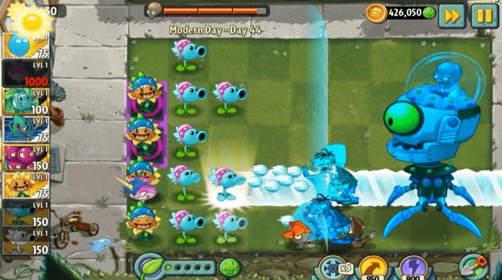 gameplay Snow Pea (dok. PopCap Games/Plants vs. Zombies 2)
