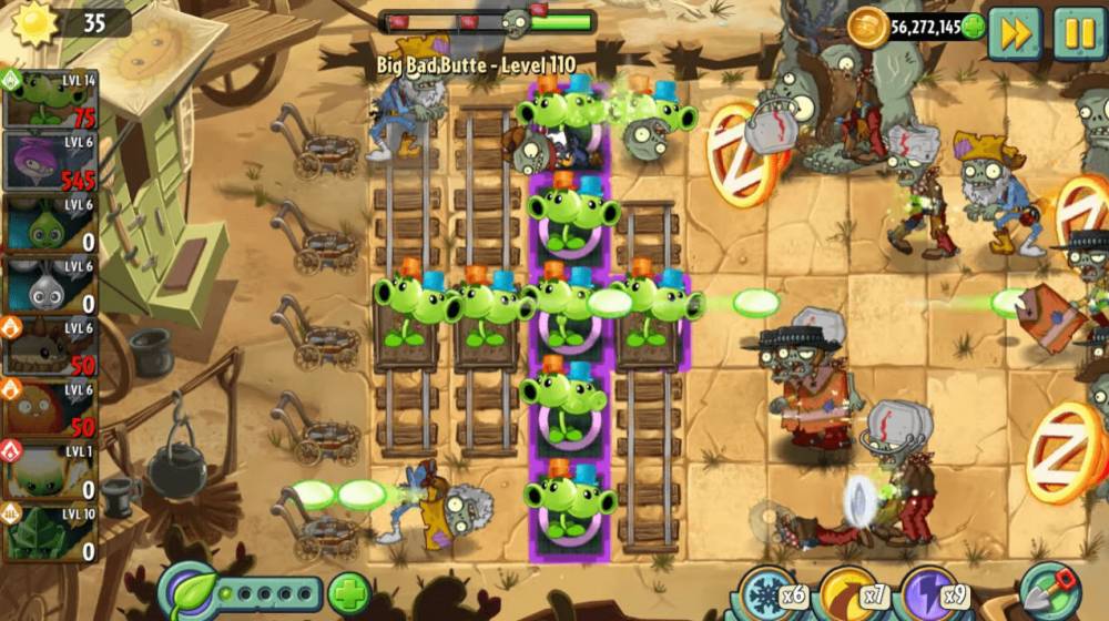 gameplay Split Pea (dok. PopCap Games/Plants vs. Zombies 2)