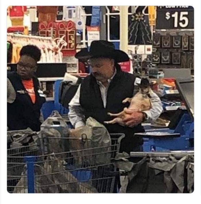 pria dan anjing peliharaannya di supermarket (reddit.com/user/Familiar_Big3322)