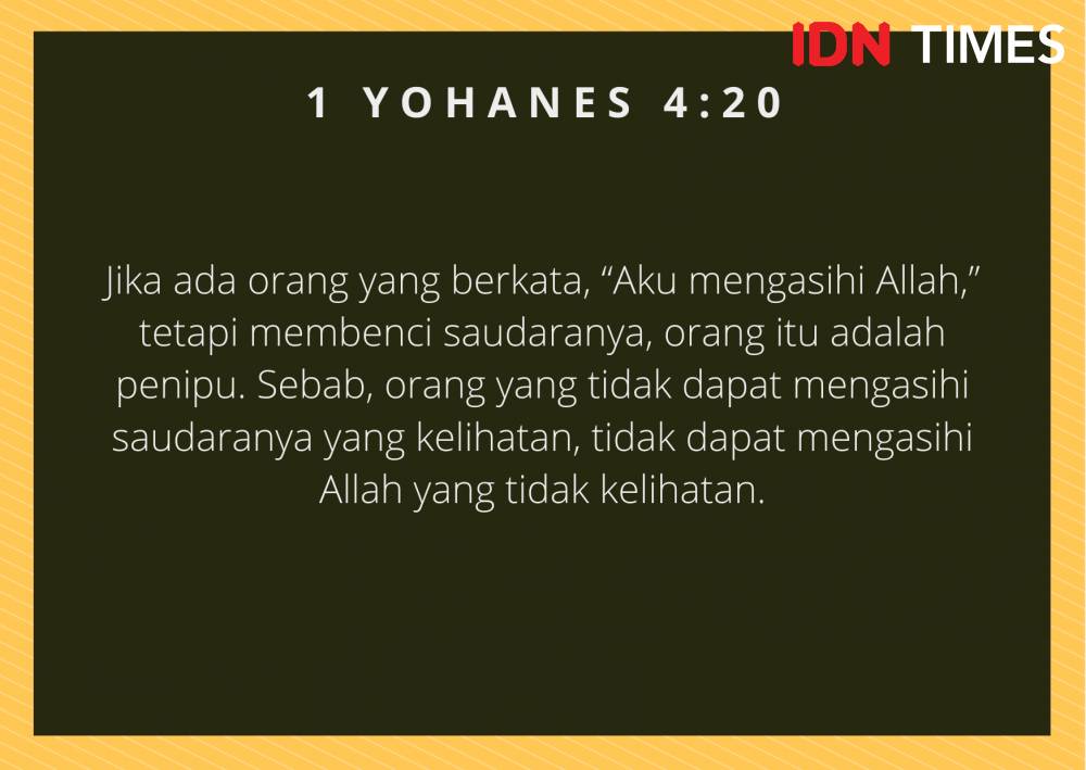Ilustrasi 1 Yohanes 4:20 (IDN Times/Cynthia Nanda Irawan)
