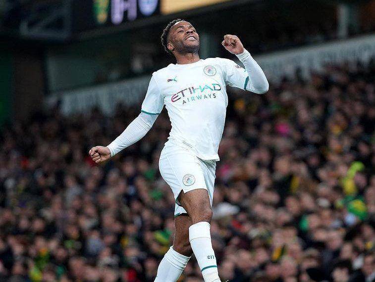 Raheem Sterling merayakan gol ke gawang Norwich City. (instagram.com/sterling7)