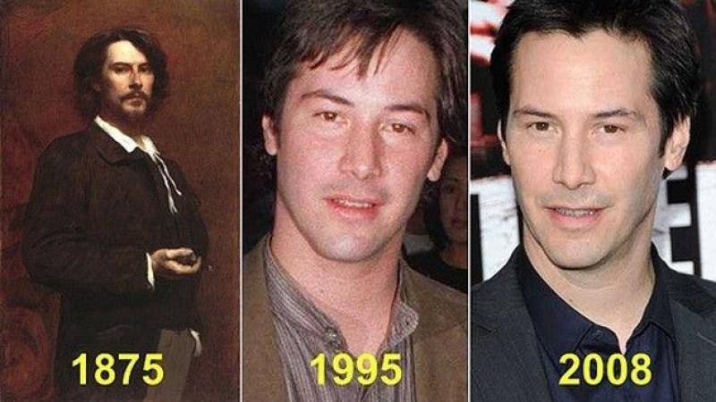 Keanu Reeves dengan seseorang yang mirip dengannya. (liputan6.com)