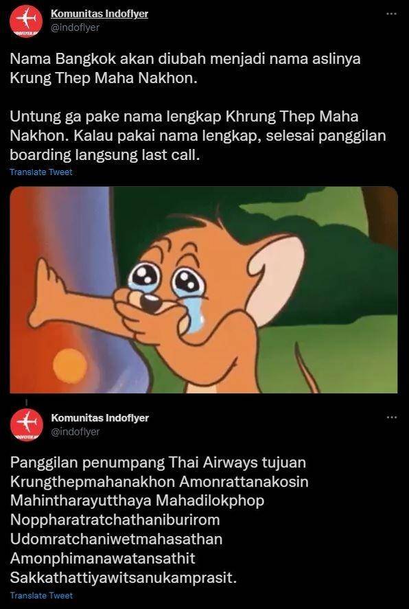 respons kocak Bangkok ganti nama (twitter.com/indoflyer)