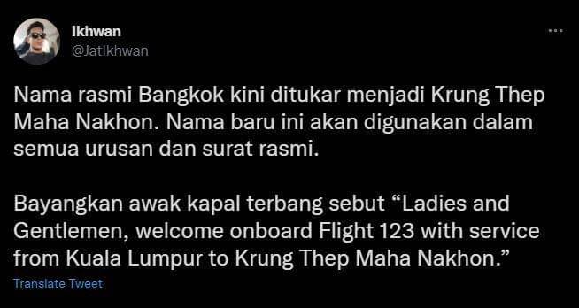 respons kocak Bangkok ganti nama (twitter.com/jatikhwan)