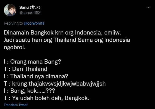 respons kocak Bangkok ganti nama (twitter.com/sanu6663)