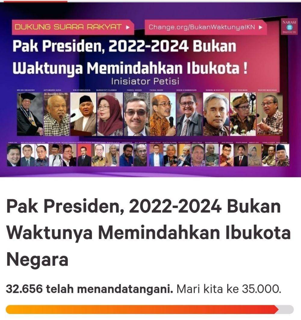 Petisi penolakan pembangunan ibu kota negara di Kabupaten Penajam Paser Utara (PPU) (Tangkapan layar change.org)