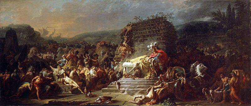 ilustrasi lukisan proses kremasi Patroclus oleh Jacques-Louis David, di Galeri Nasional Irlandia, Dublin (commons.wikimedia.org)