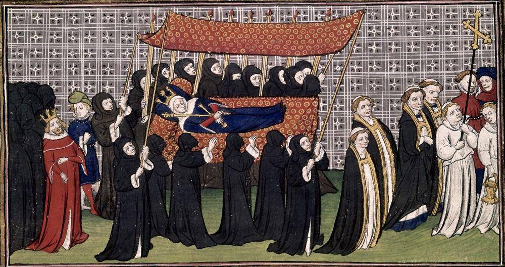 ilustrasi prosesi pemakaman pada kuartal terakhir abad ke-14 (dok. British Library)