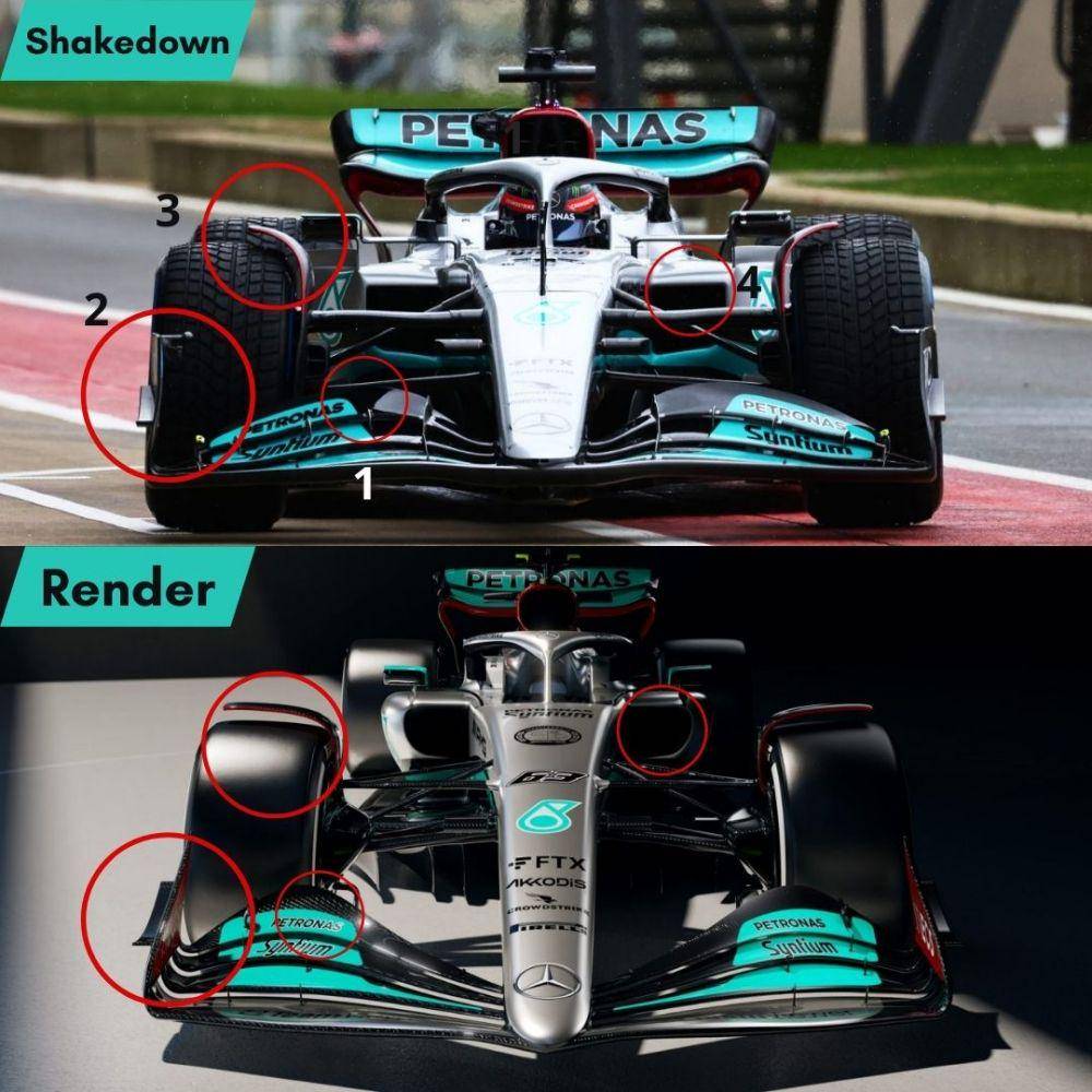 perbandingan W13 versi shakedown dan render (formula1.com)