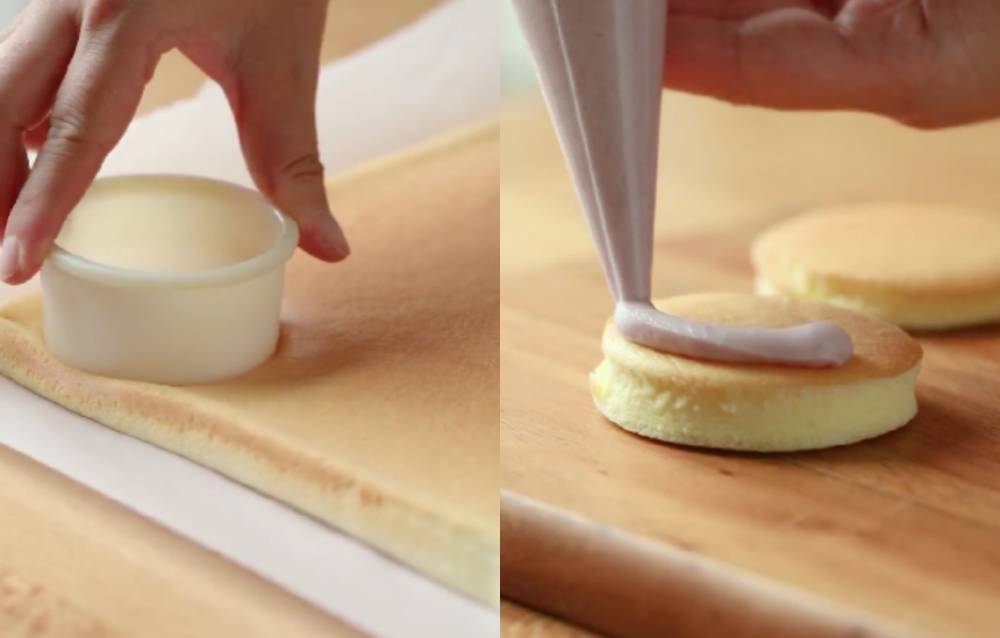ilustrasi memotong dan memberi isian shortcake (dok. Douyin/CookingSpring)
