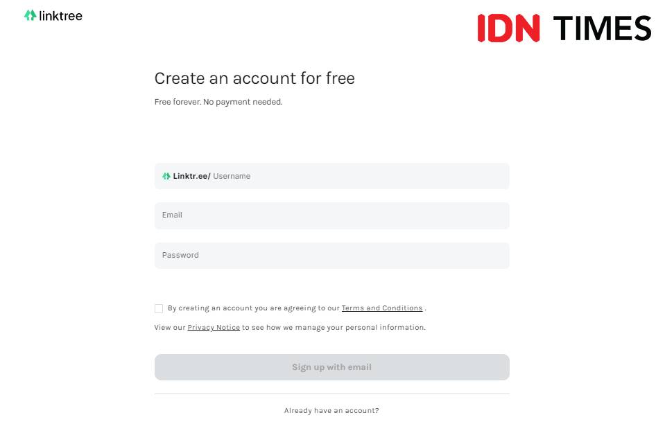 menciptakan akun dan tautan Linktree (IDN Times/Alfonsus Adi Putra)