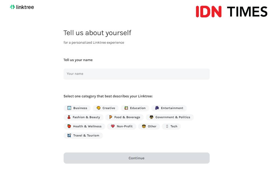 mengisi nama dan memilih kategori tautan Linktree (IDN Times/Alfonsus Adi Putra)