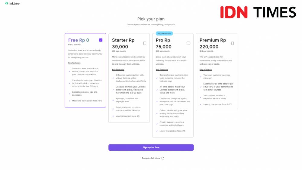 memilih jenis layanan Linktree (IDN Times/Alfonsus Adi Putra)