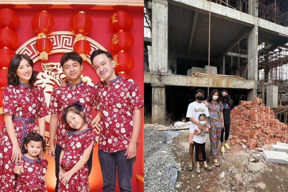 Ruben Onsu dan keluarganya beserta bangunan rumah barunya (instagram.com/sarwendah29)