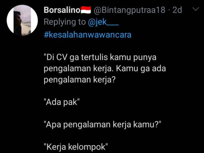 jawaban absurd saat wawancara kerja (twitter.com/borsalino)
