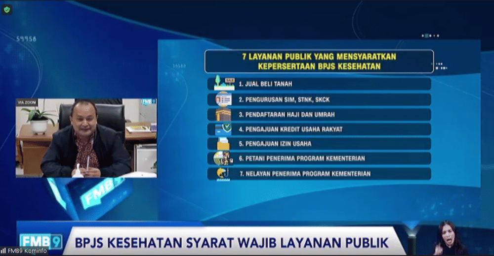 Deputi Bidang Koordinasi Peningkatan Kesejahteran Sosial Kementerian Koordinator Pembangunan Manusia dan Kebudayaan, Andie Megantara dalam diskusi daring BPJS Kesehatan Syarat Wajib Layanan Publik yang diselenggarakan Kementerian Kominfo, Kamis (24/2/2022). (IDN Times/Anggun Puspitoningrum)