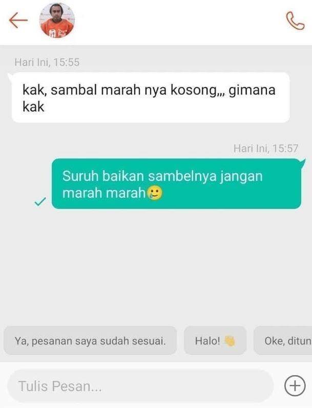 chat salah paham ojek online (instagram.com/lambeonlen)