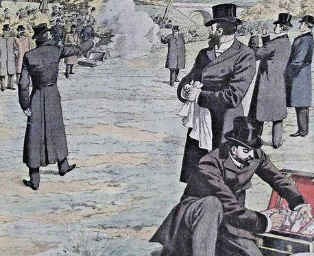 ilustrasi duel Jaurès dan Déroulède di perbatasan Spanyol di Hendaye pada 4 Desember 1904 (commons.wikimedia.org/Own Work)