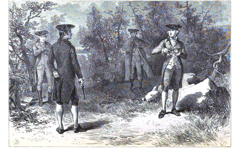 ilustrasi duel antara Aaron Burr dan Alexander Hamilton dalam buku History of the city of New York: externals of modern New York (commons.wikimedia.org)