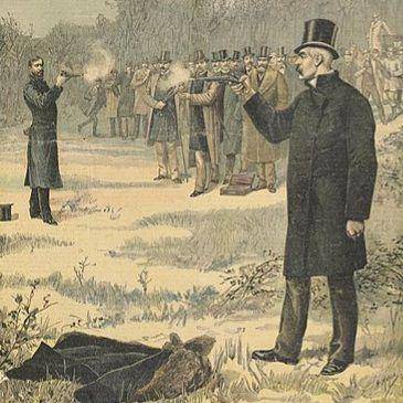 Duel antara Paul Déroulède dan Georges Clemenceau, ilustrasi di halaman depan Le Petit Journal, 7 Januari 1893. (commons.wikimedia.org/Fortuné Méaulle)