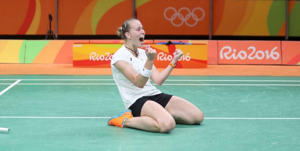 Maria Ulitina saat mengalahkan Saina Nehwal di Olimpiade Rio 2016 (twitter.com/bwfmedia)