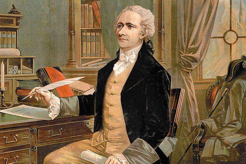 Ilustrasi yang menggambarkan Alexander Hamilton membuat draf pertama Konstitusi Amerika Serikat tahun 1787. (commons.wikimedia.org)