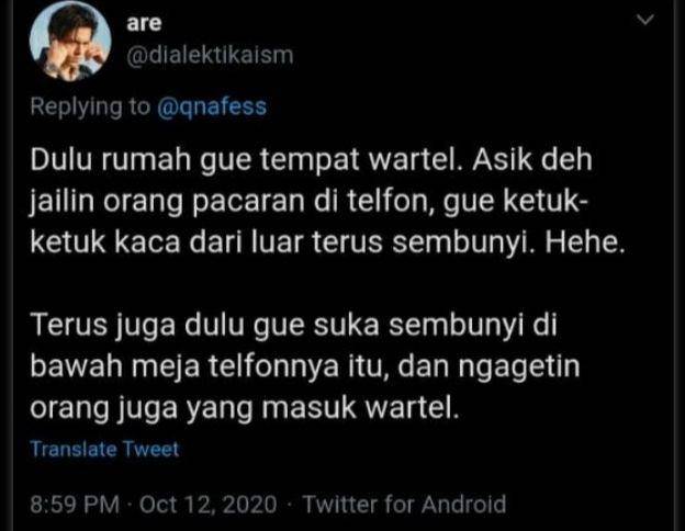 cerita lucu waktu masih pakai wartel (twitter.com/are)