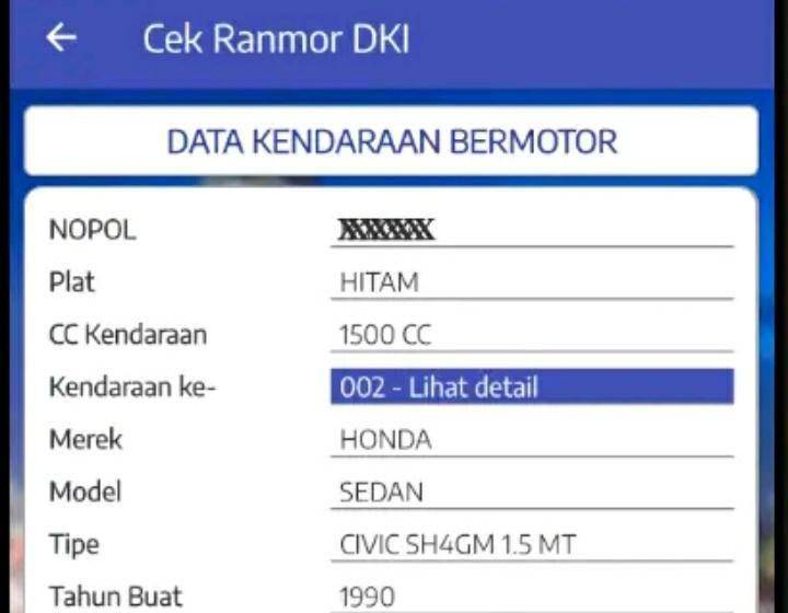 Aplikasi cek ranmor DKI Jakarta