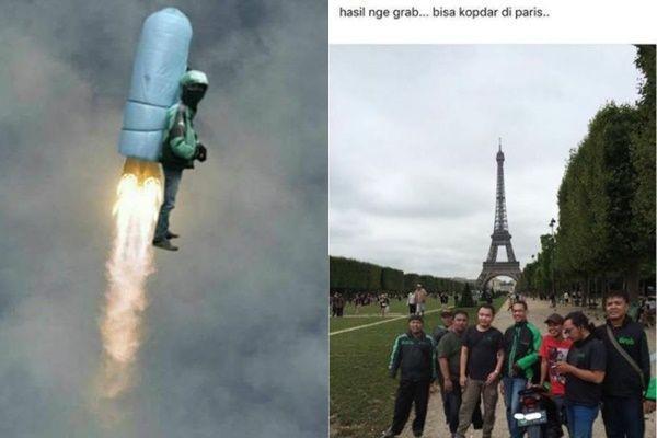 10 Foto Editan Lucu Driver Ojek Online Liburan, Butuh Healing Juga Nih