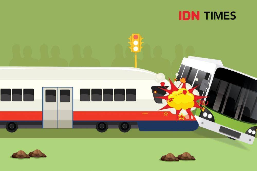 Ilustrasi tabrakan kereta dan bus (IDN Times/Aditya Pratama)