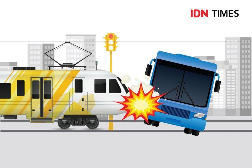 Ilustrasi tabrakan kereta dan bus (IDN Times/Aditya Pratama)